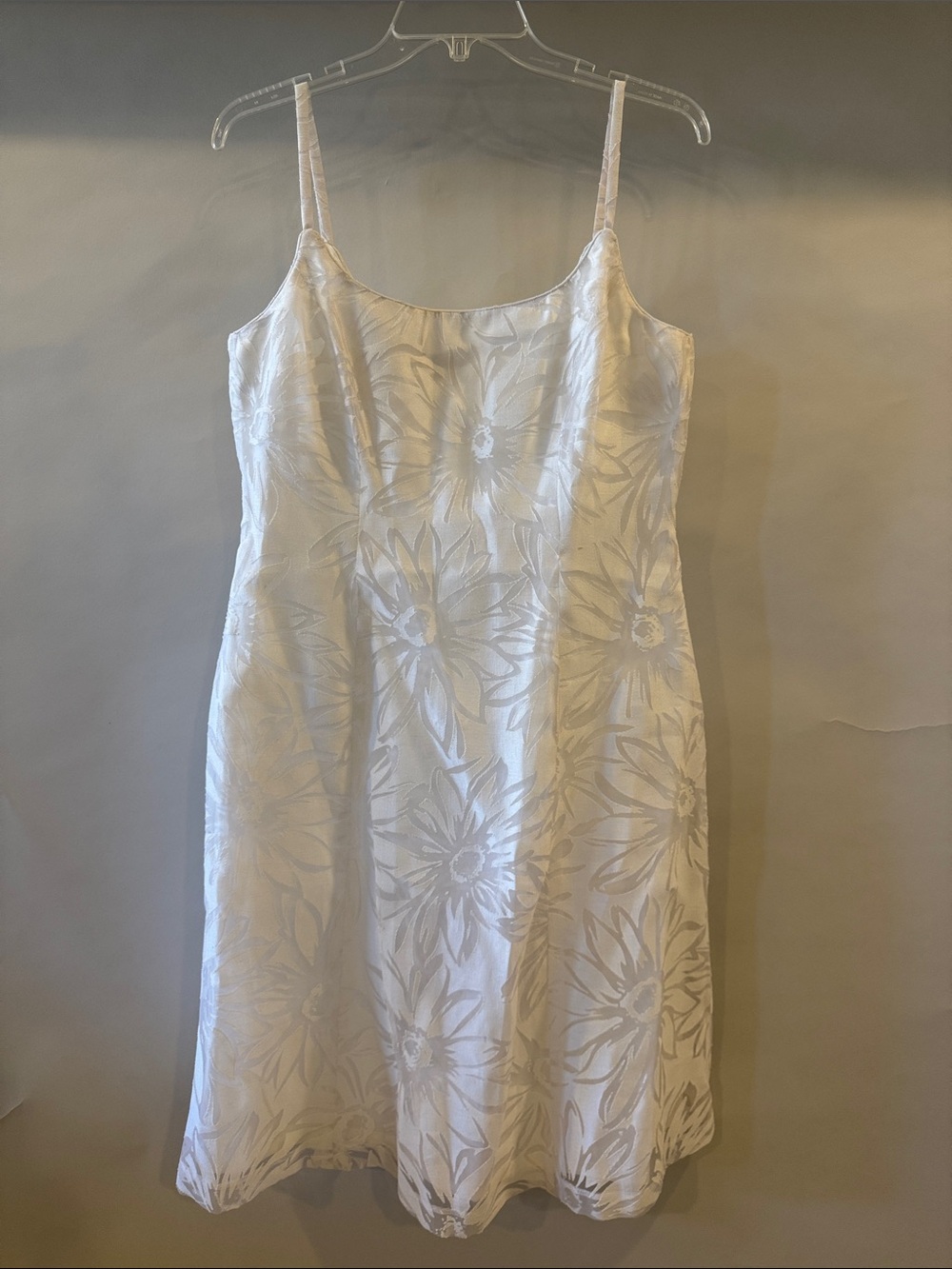 Evan Picone White Floral Slip Dress with Spaghetti Straps